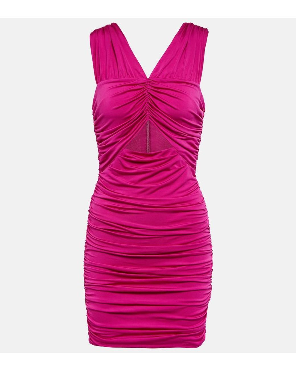 LoveShackFancy Pink Bayana Ruched Cutout Minidress