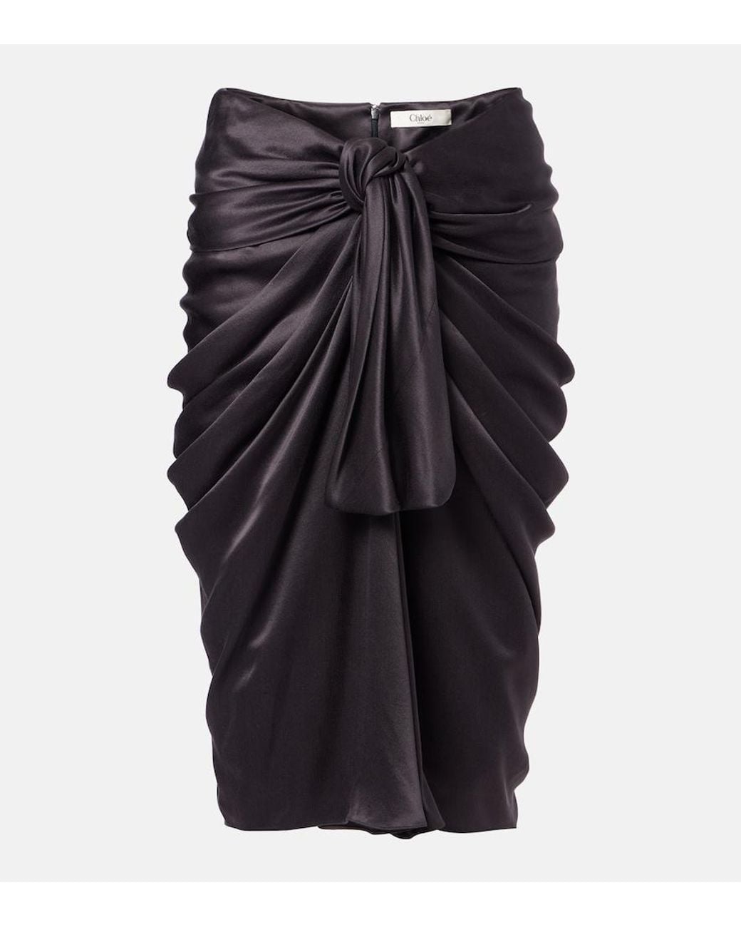 Chloé Black Gathered Silk Satin Midi Skirt