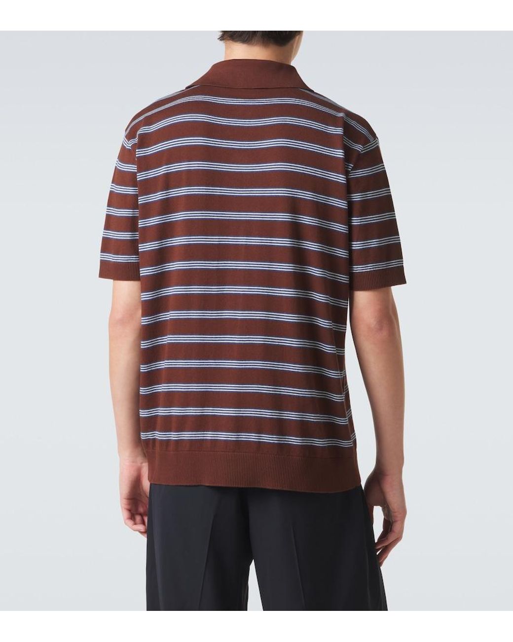 Moncler Brown Striped Cotton Polo Shirt for men