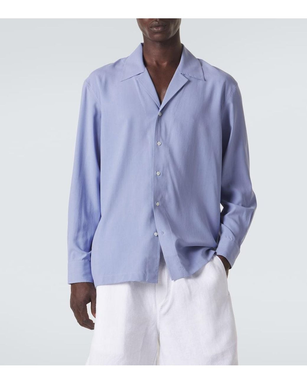 Saman Amel Blue Camp Silk Shirt for men