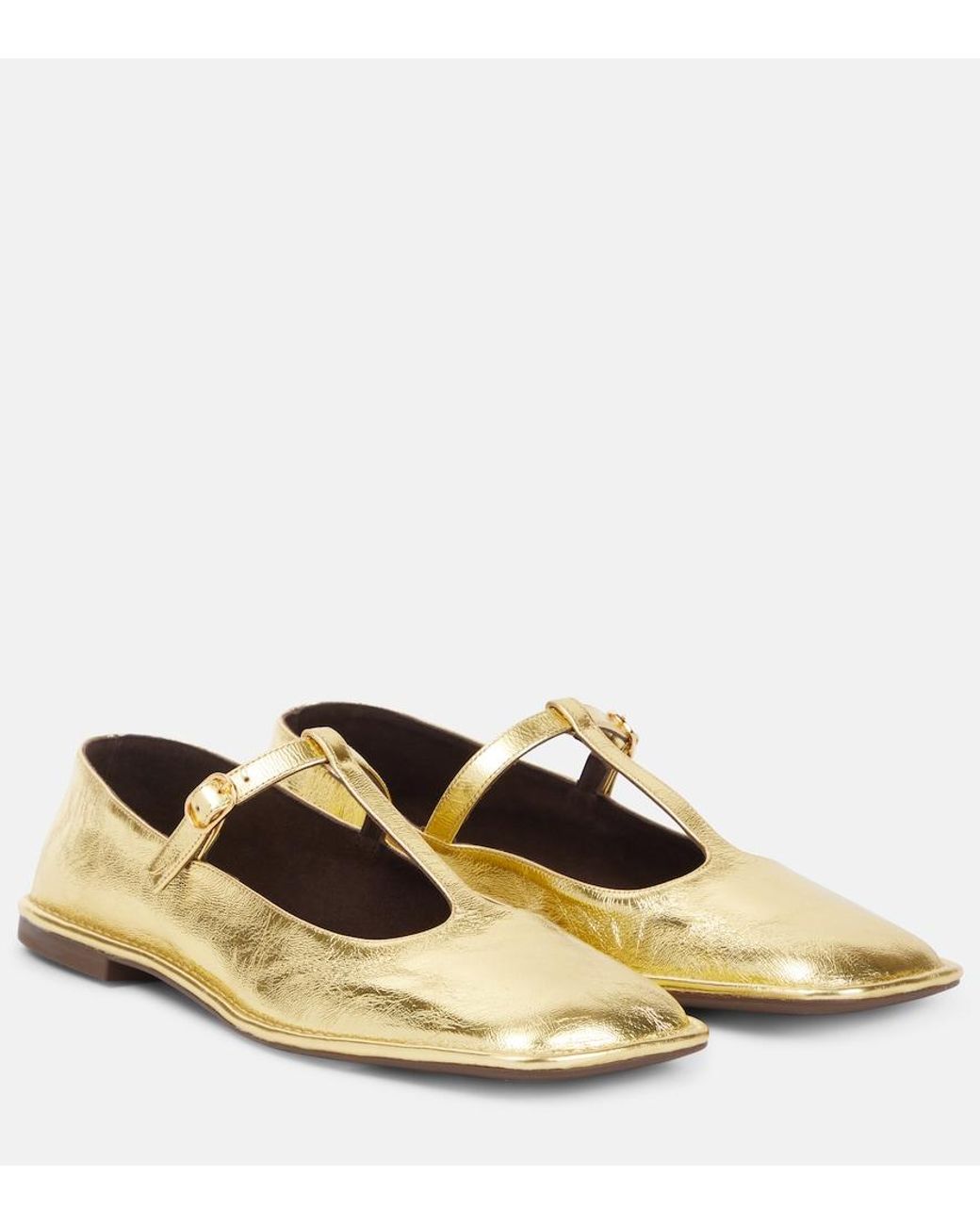 The Row Yellow Square T-Strap Leather Mary Jane Flats