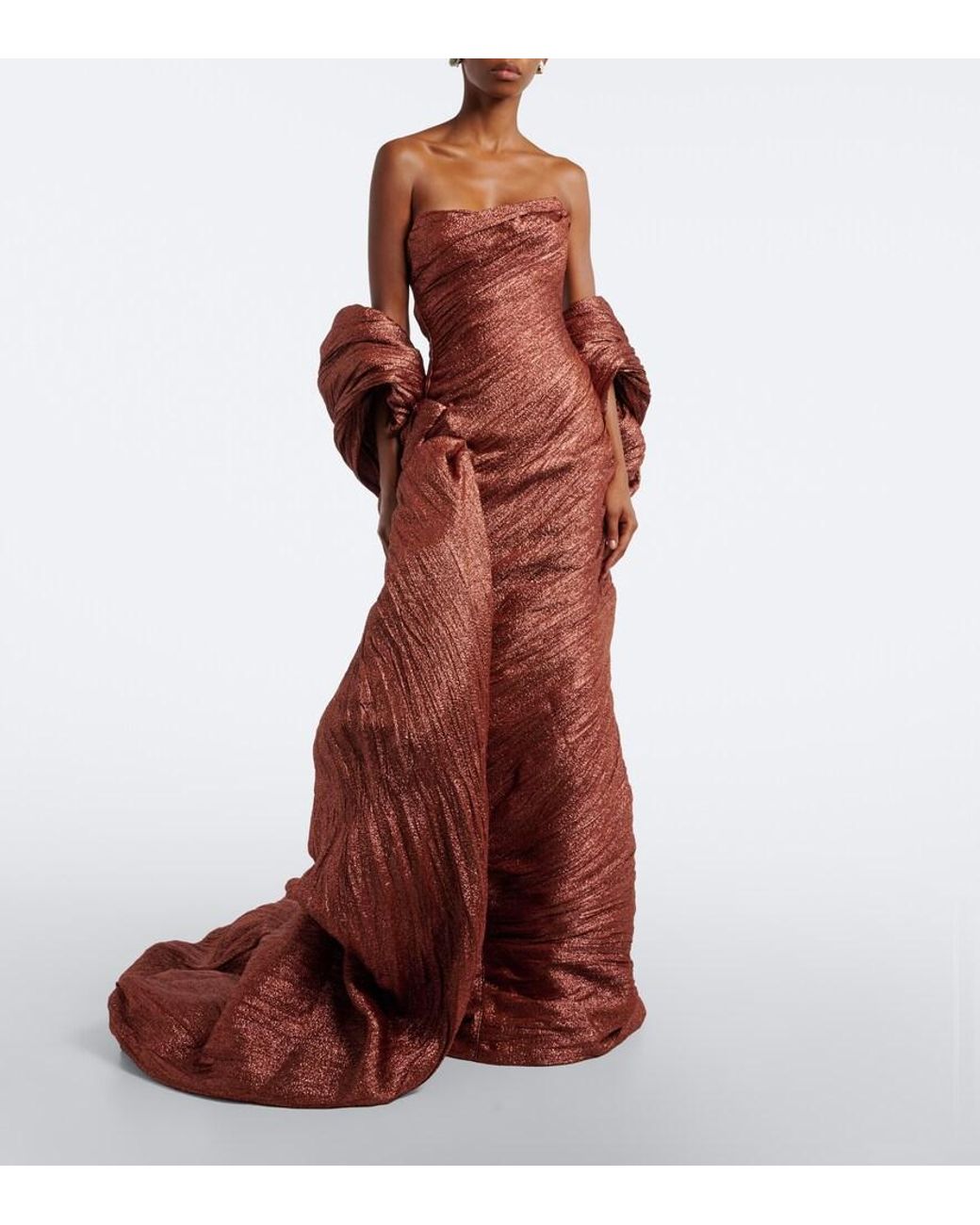 Marmar Halim Brown Pleated Gown