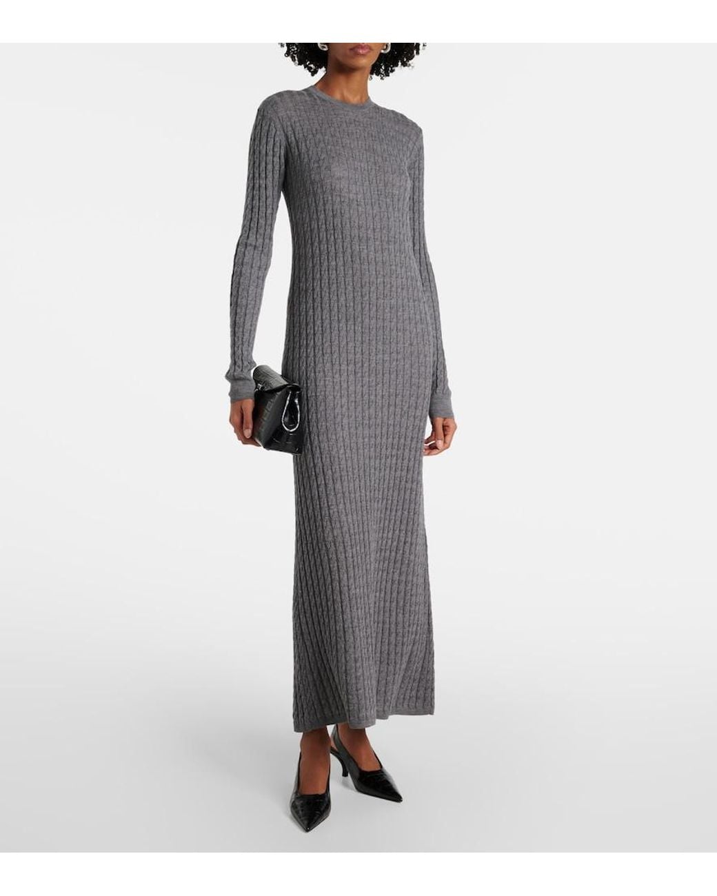 Totême Gray Cable-Knit Wool Sweater Dress