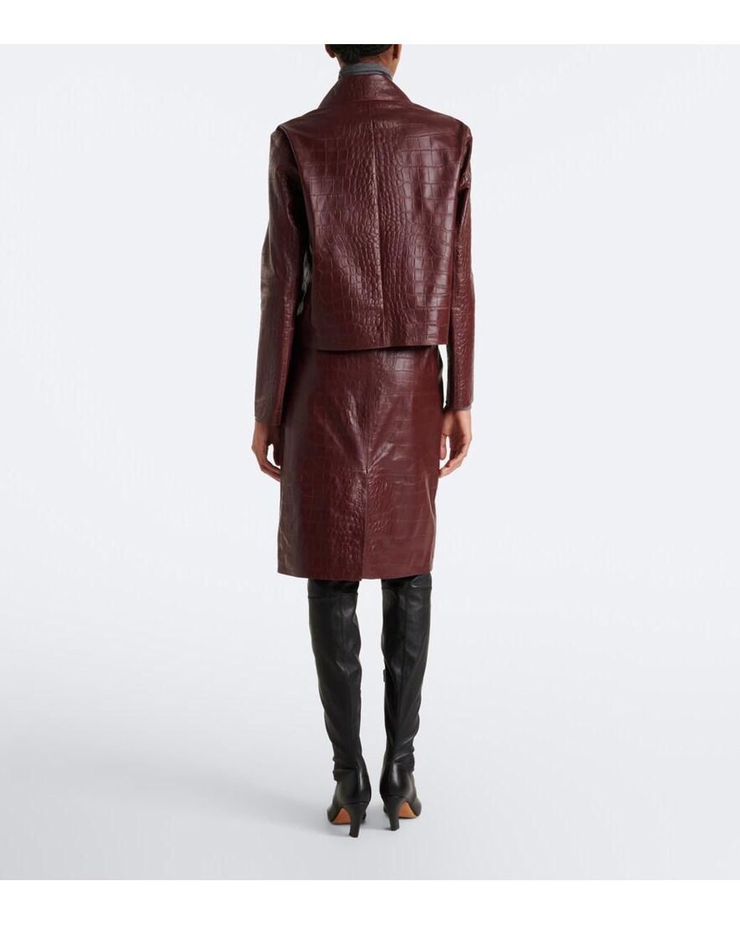 Arma Purple Nathaly Croc-Effect Leather Midi Skirt