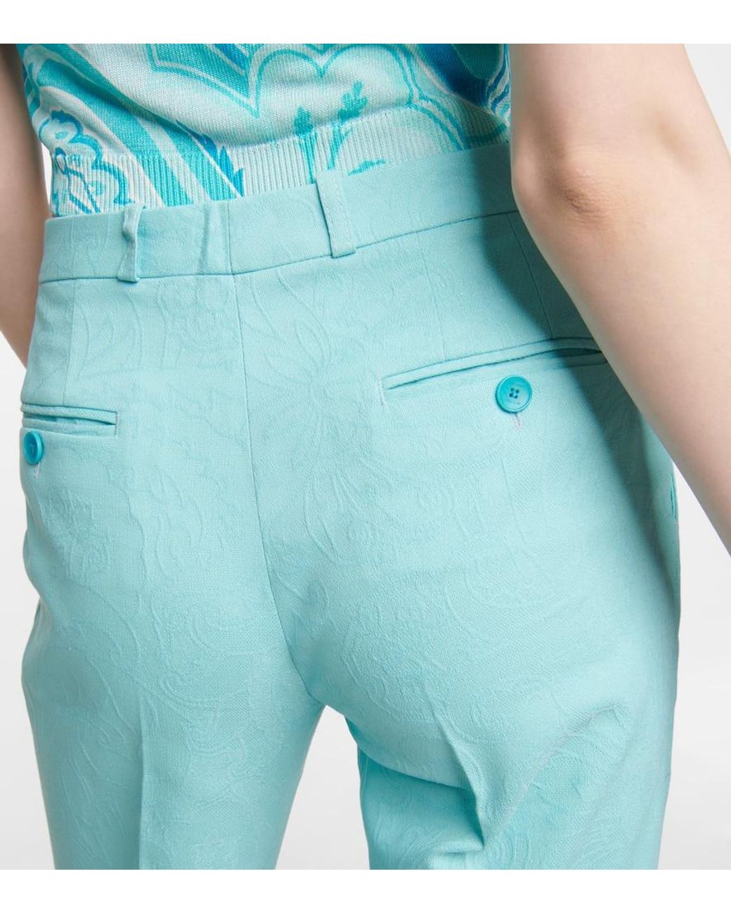 Etro Blue High-Rise Straight Pants