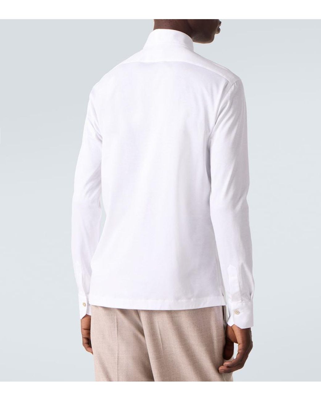 Kiton White Cotton Poplin Polo Top for men