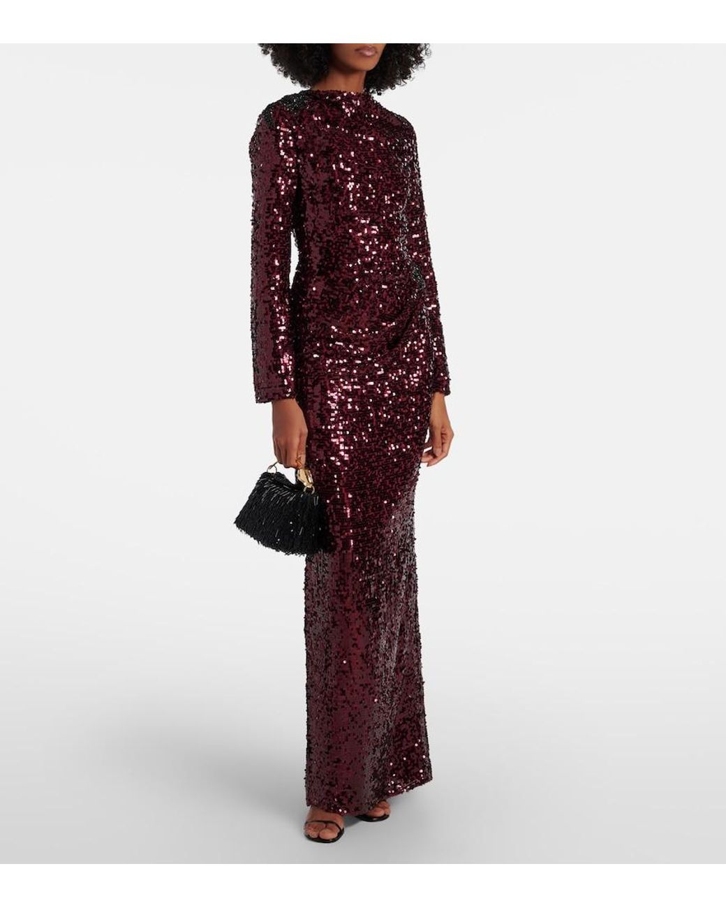 Erdem Purple Draped Sequined Gown
