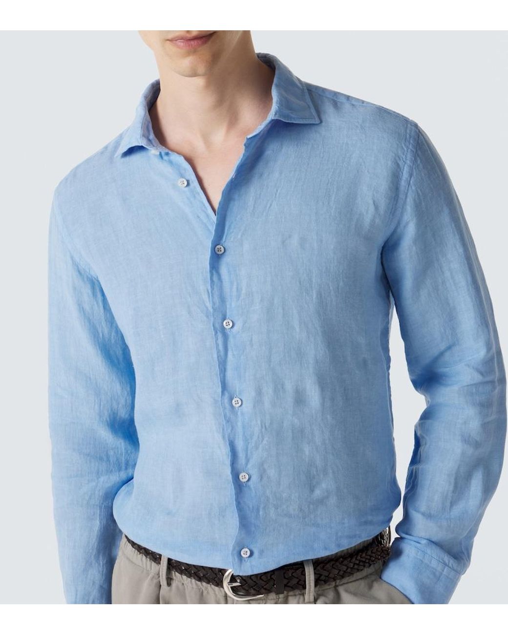 Fedeli Blue Linen Shirt for men