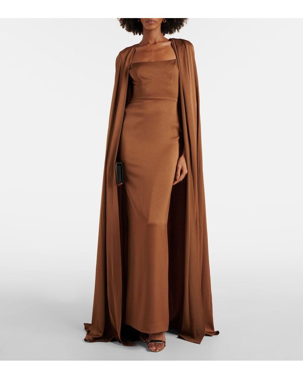 Alex Perry Brown Caped Satin Gown
