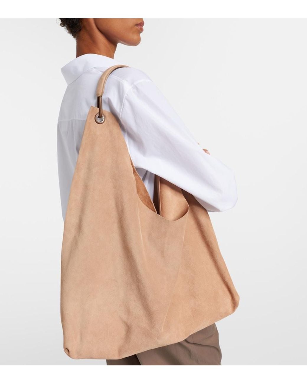 The Row Natural Schultertasche Bindle Three Aus Veloursleder