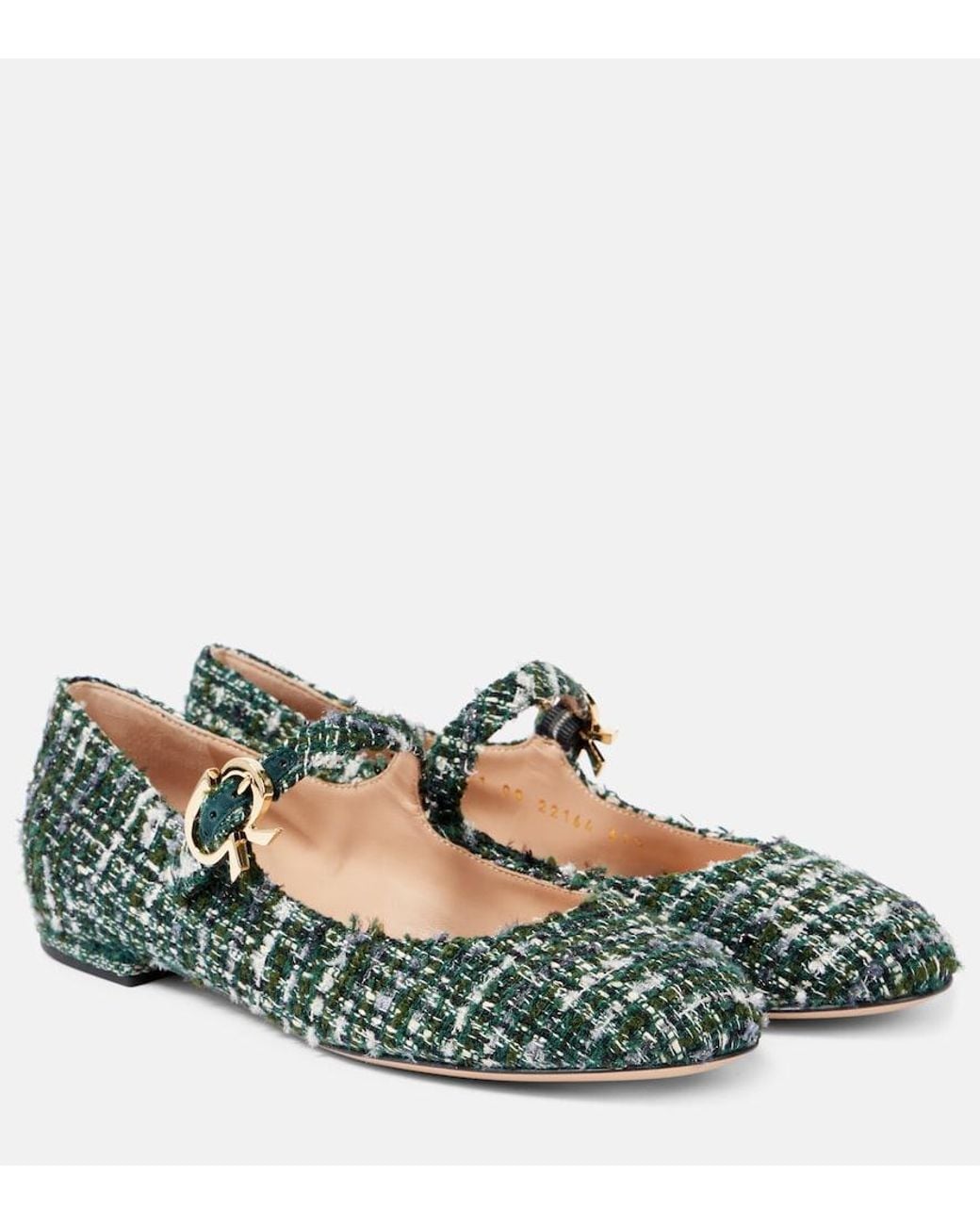 Gianvito Rossi Green Mary Ribbon Boucle Mary Jane Flats