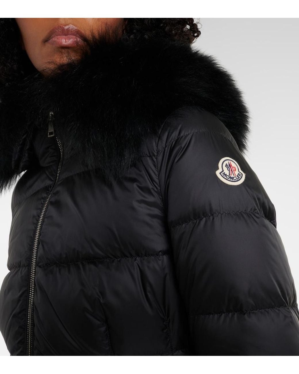 Moncler Black Boed Shearling-Trimmed Down Jacket