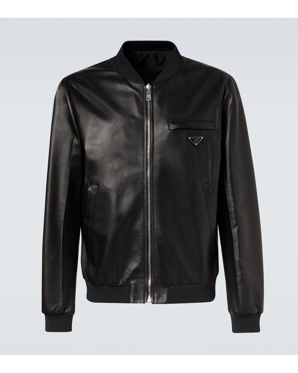 Prada Black Leather Bomber Jacket for men