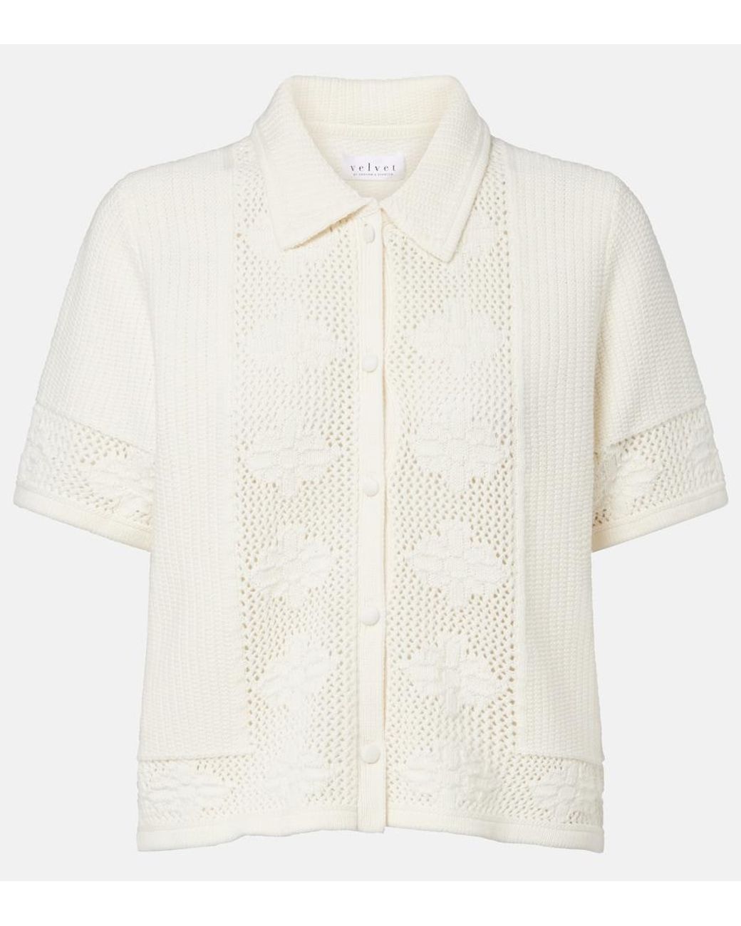 Velvet White Rosemond Open-Knit Cotton And Cashmere Top