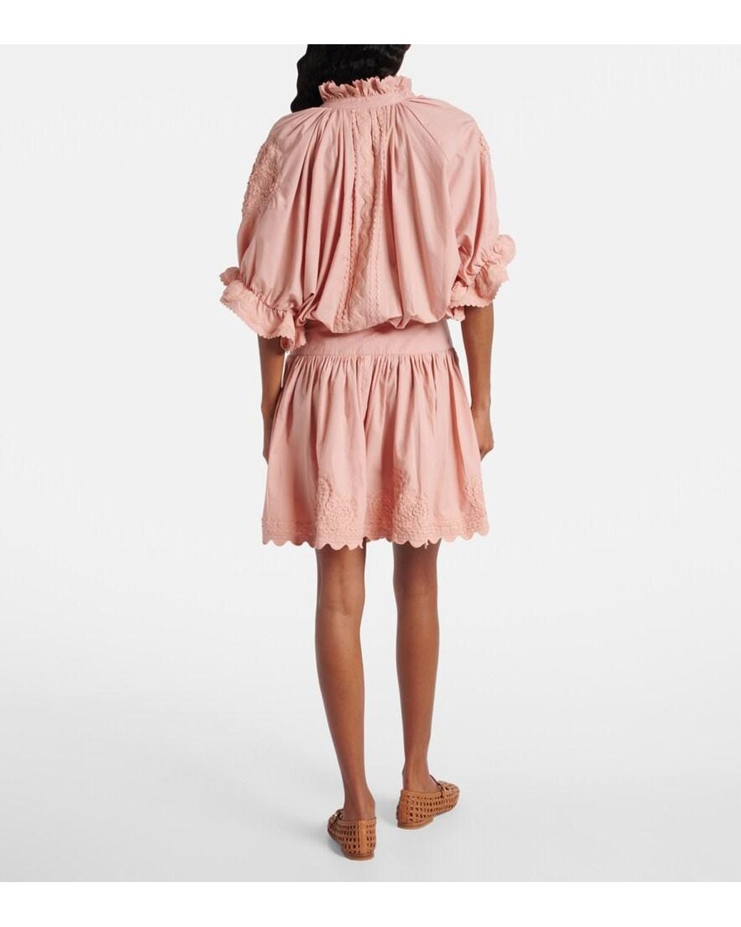Juliet Dunn Pink Scalloped Cotton Poplin Minidress