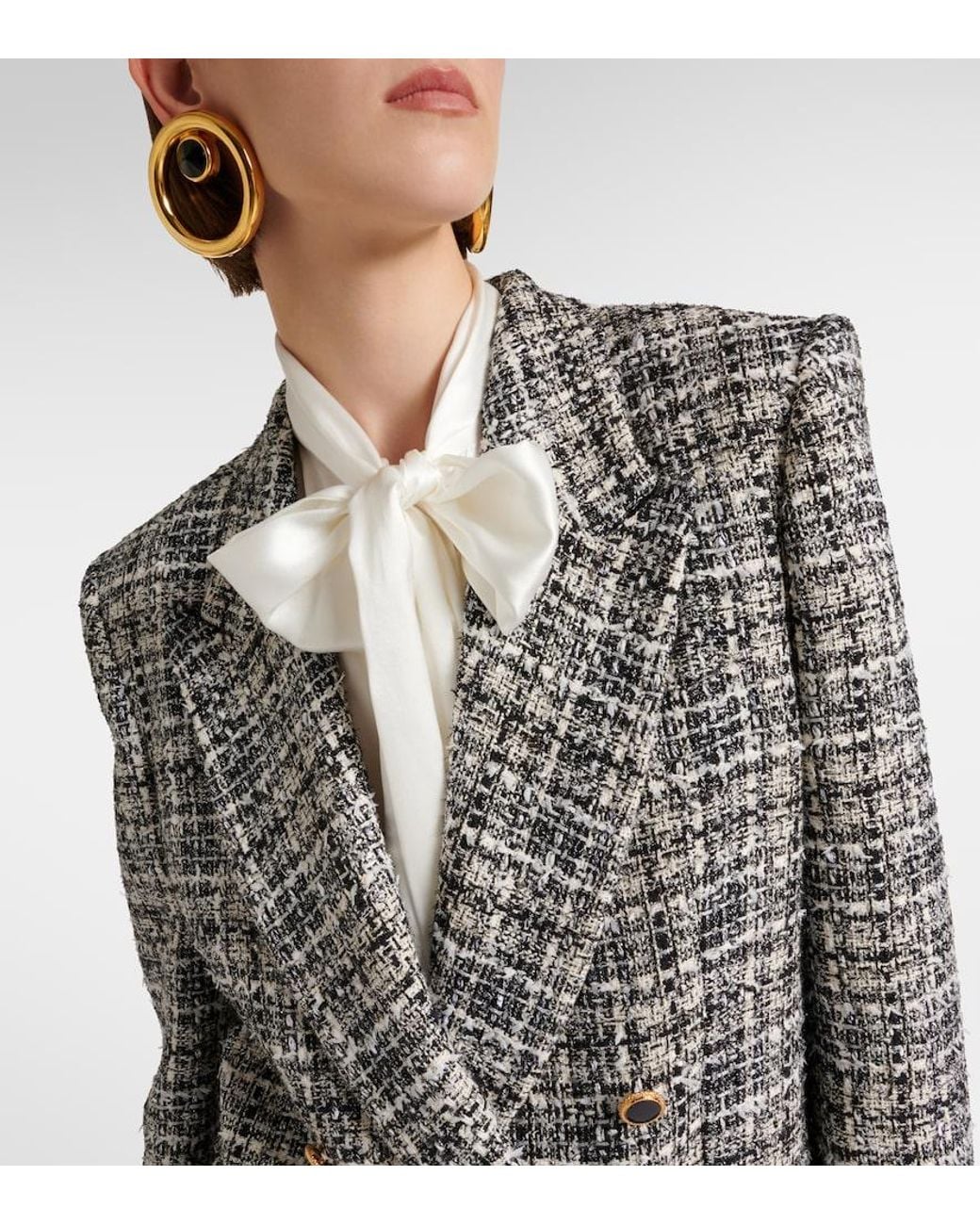 Alessandra Rich Black Wool Lame Tweed Blazer