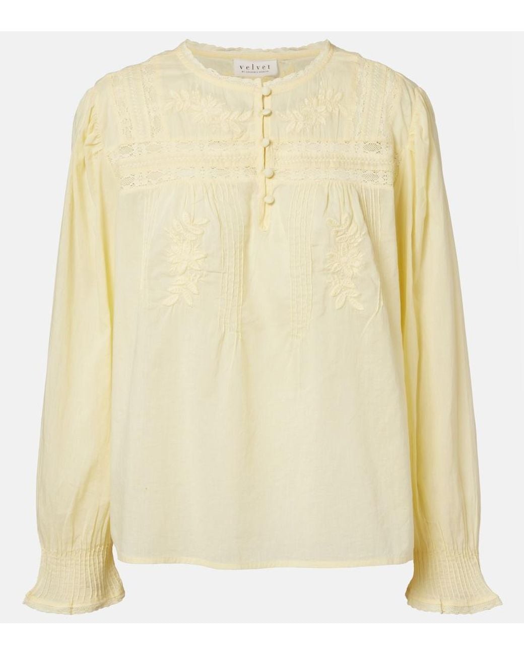 Velvet Yellow Byrdie Lace-Trimmed Cotton Blouse