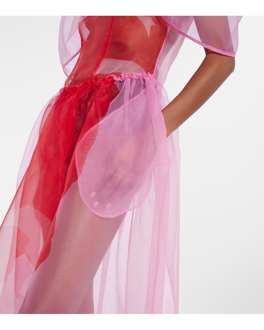 Simone Rocha Pink Printed Organza Midi Dress