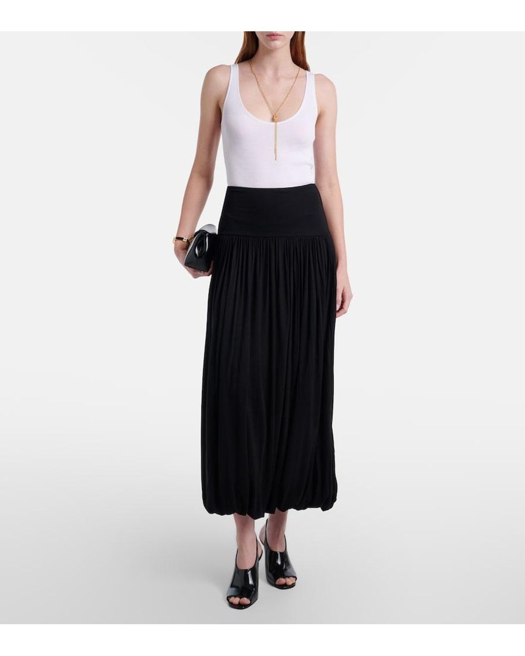 Totême Black Gathered Jersey Midi Skirt