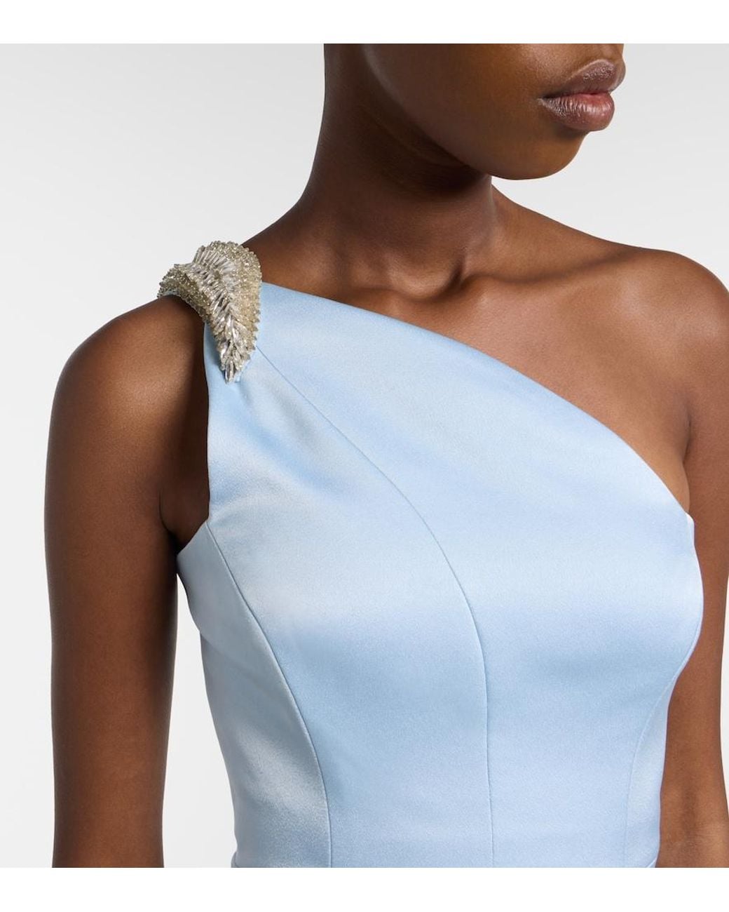 Rachel Gilbert Blue Celestia Embellished One-Shoulder Gown