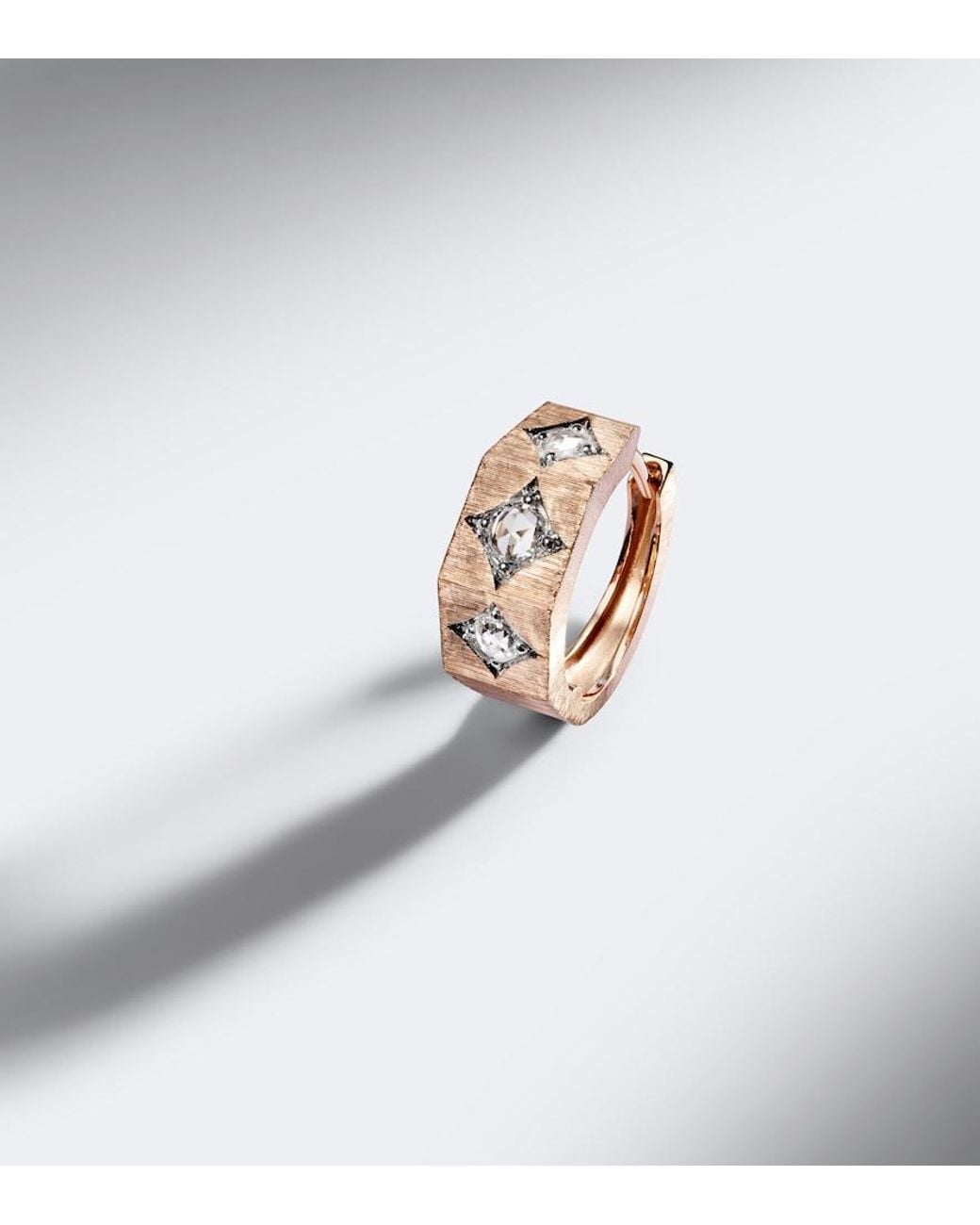 Marie Lichtenberg White Ecrou 18Kt Rose Single Hoop Earring With Diamonds