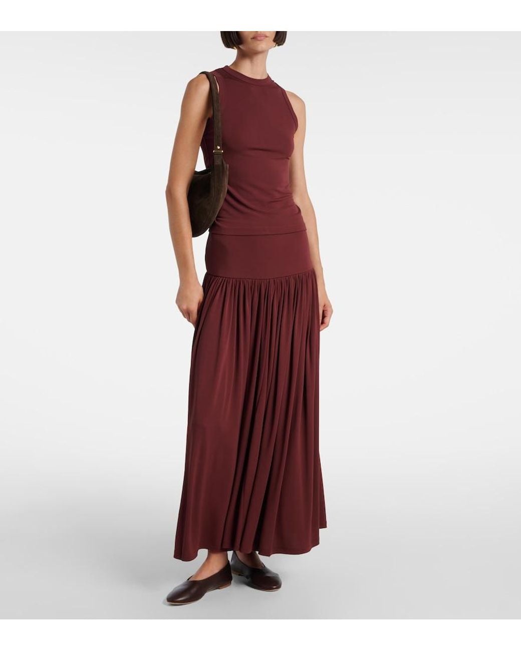 AYA MUSE Purple Gathered Jersey Maxi Skirt
