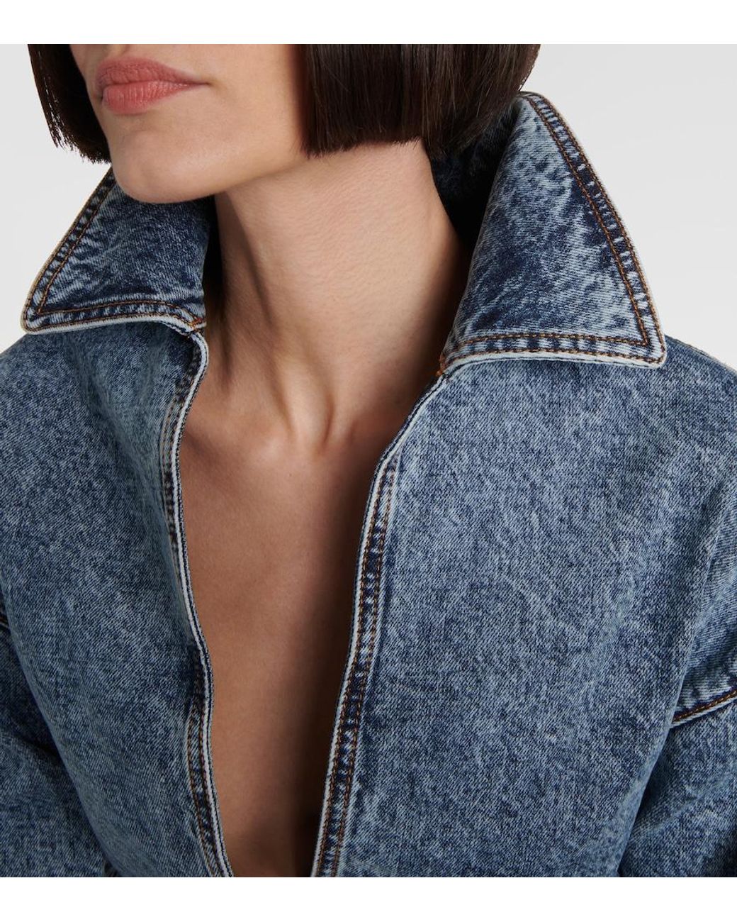 Alaïa Blue Asymmetric Cropped Denim Jacket