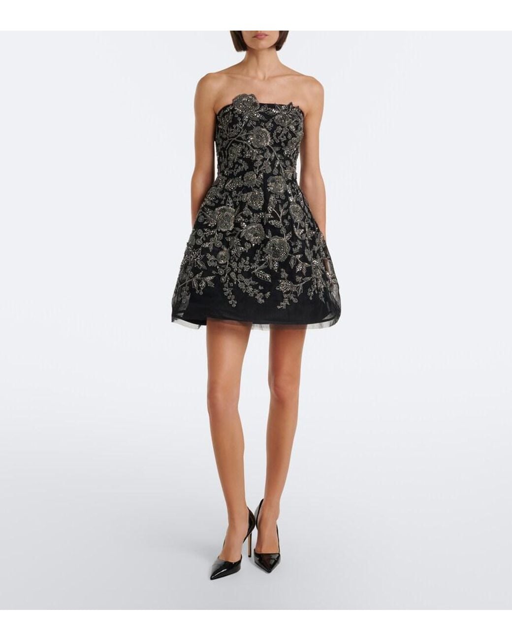Carolina Herrera Black Floral Embellished Bustier Dress