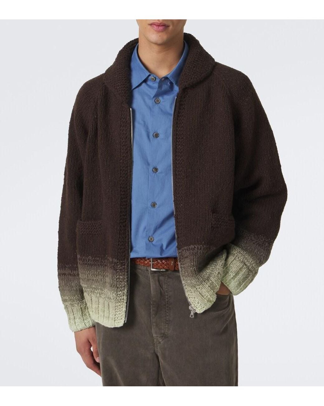 Auralee Brown Ombre Wool Cardigan for men