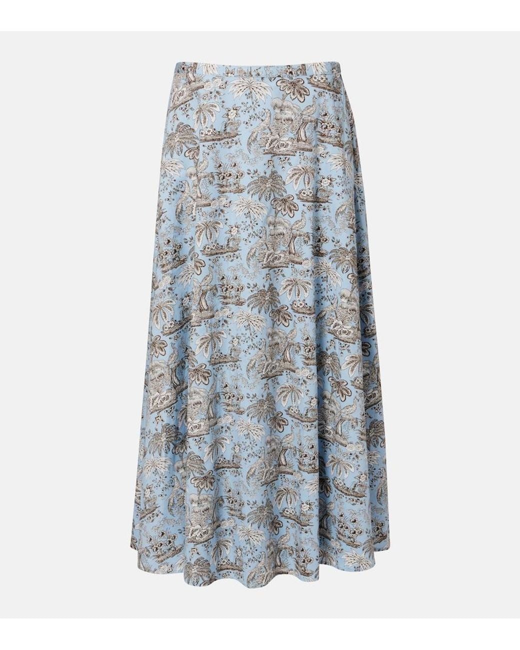 Staud Blue Floral Cotton Midi Skirt