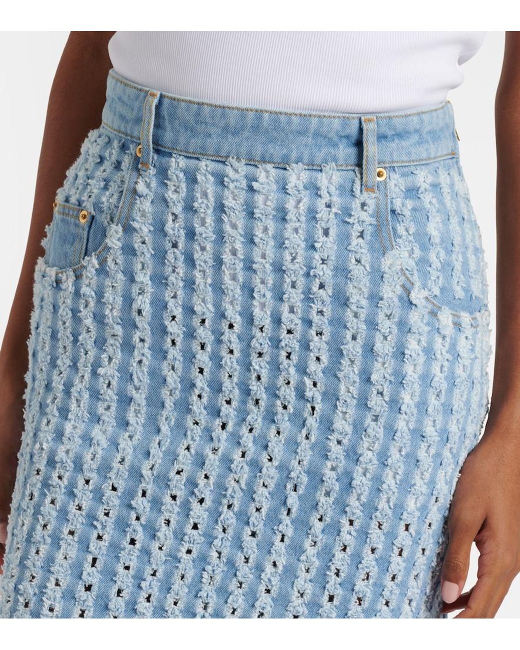 Nina Ricci Blue Striped Denim Pencil Skirt