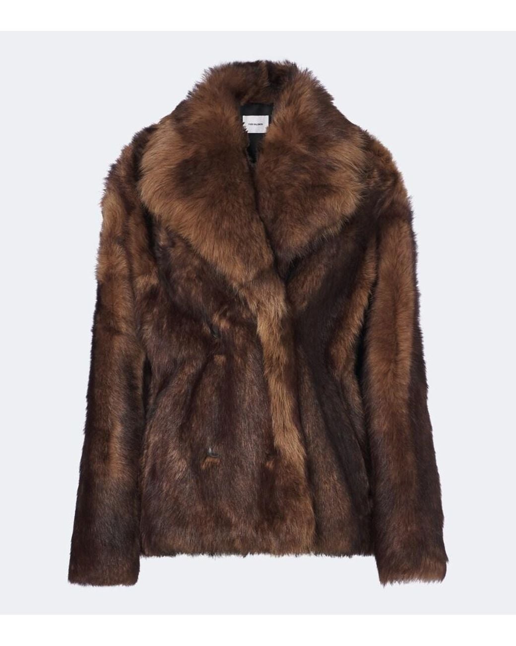 Yves Salomon Brown Double-Breasted Shearling Jacket
