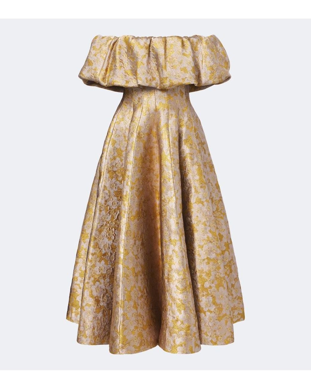 Markarian Natural Floral Off-Shoulder Brocade Cocktail Dress