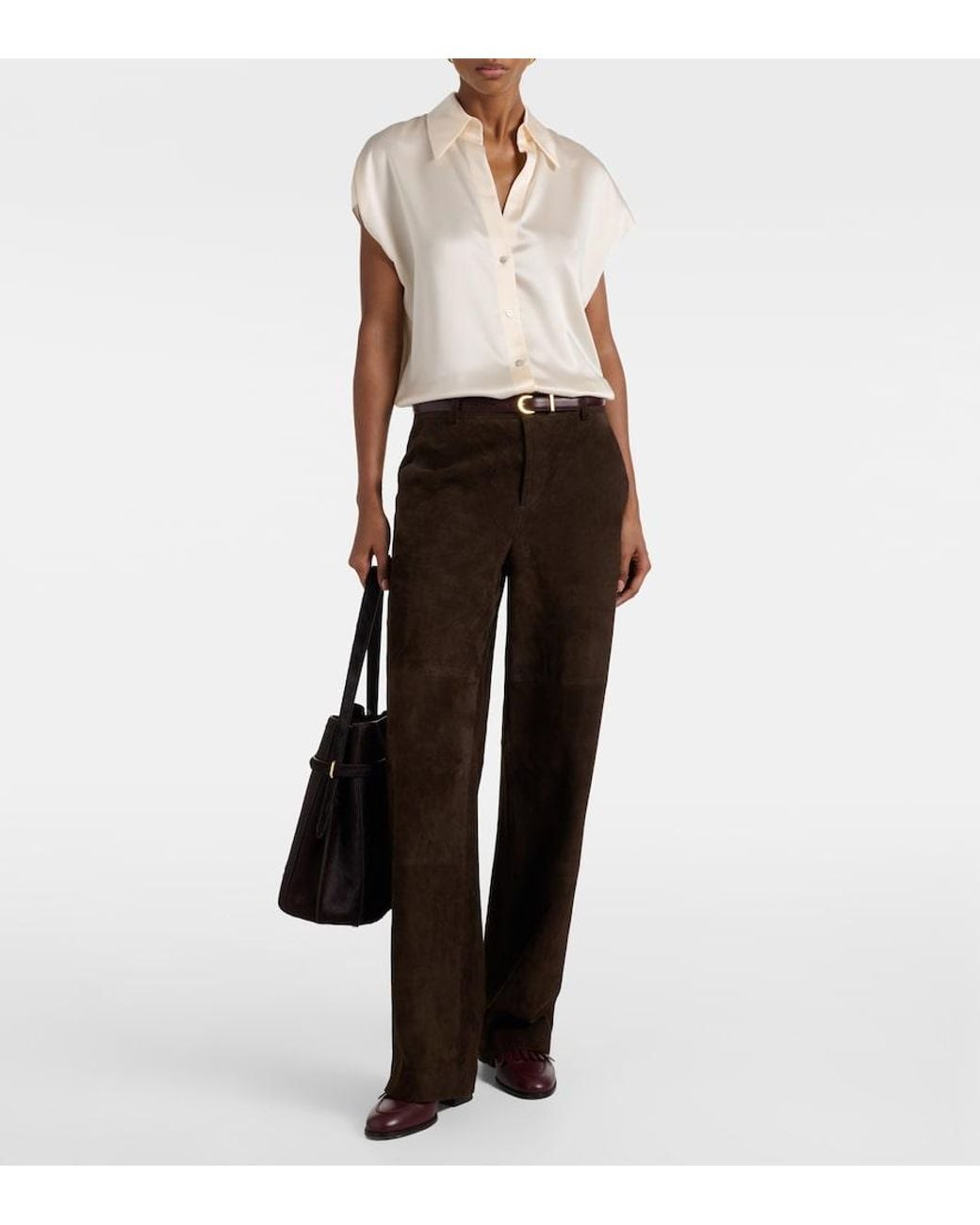 Vince Brown Leather Straight Pants
