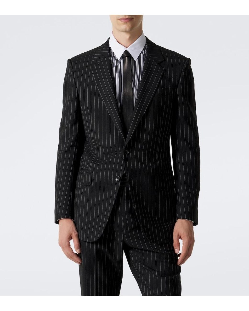 Tom Ford Black Striped Wool Twill Blazer for men