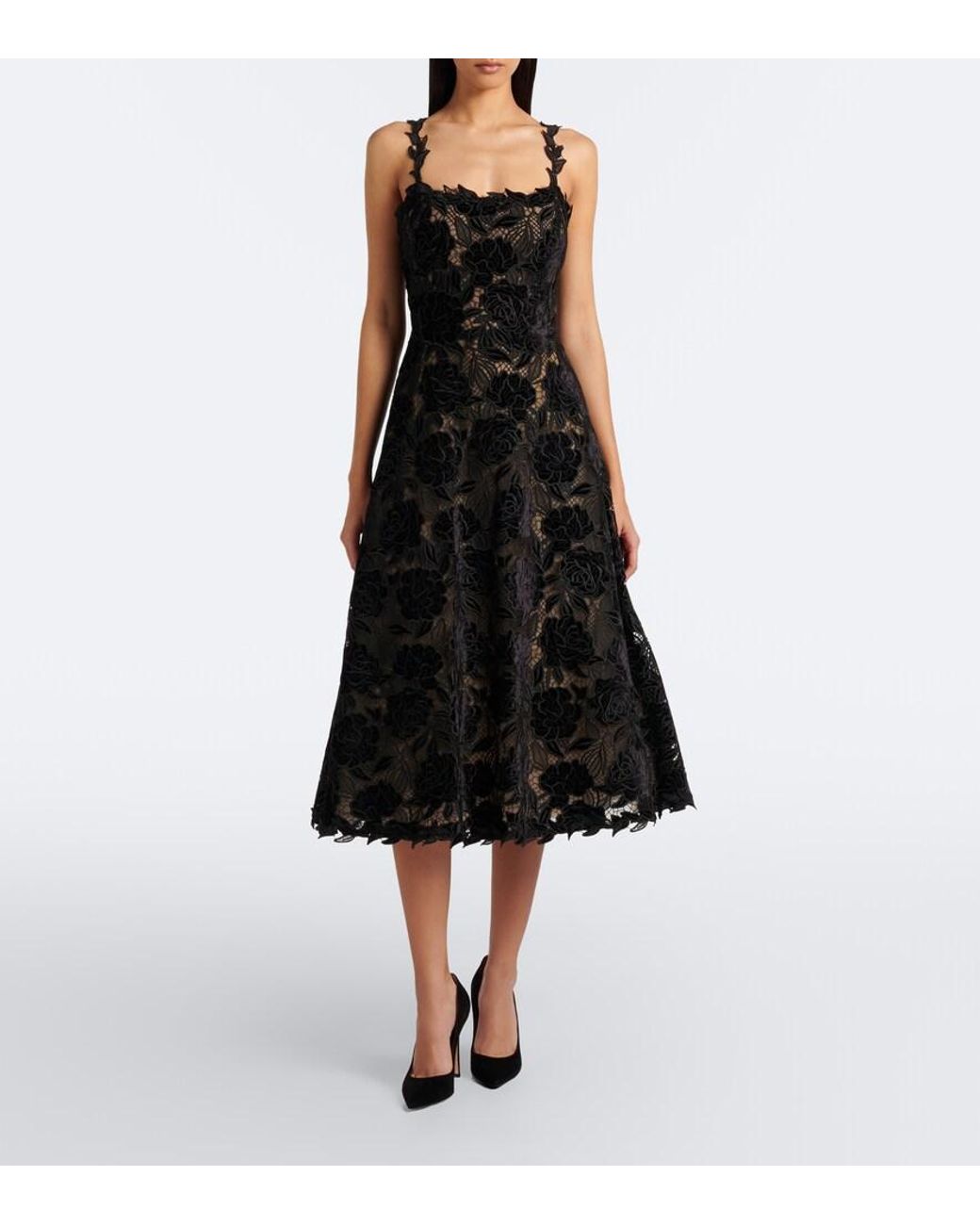 Carolina Herrera Black Guipure Lace Cocktail Dress