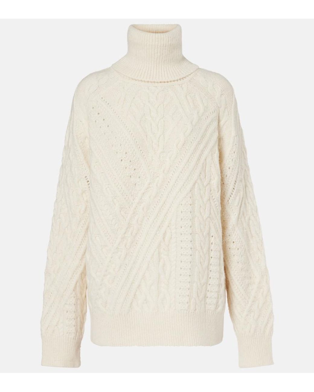 Saint Laurent White Cable-Knit Alpaca-Blend Turtleneck Sweater