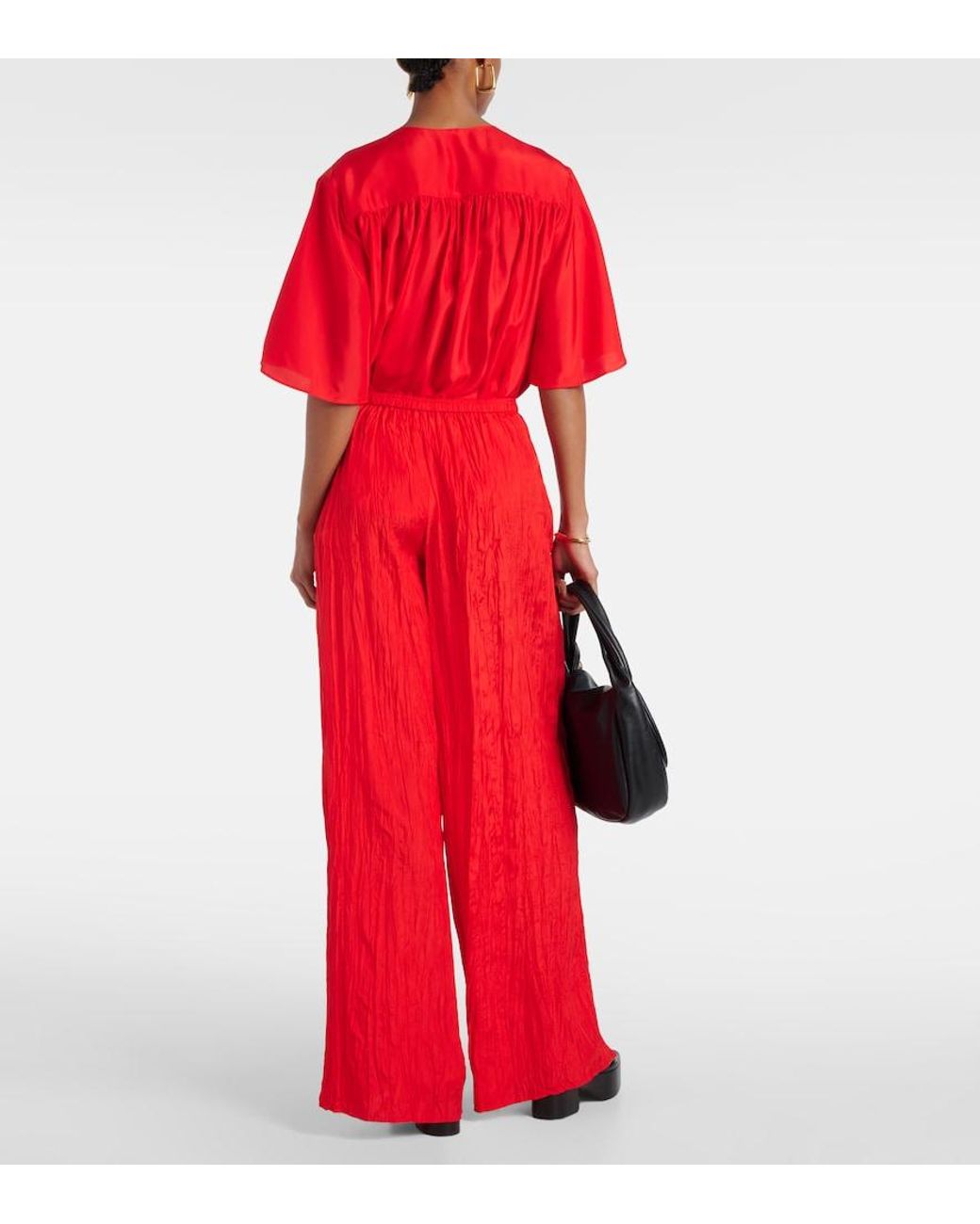 Joseph Red Thoresby Plisse Silk Palazzo Pants