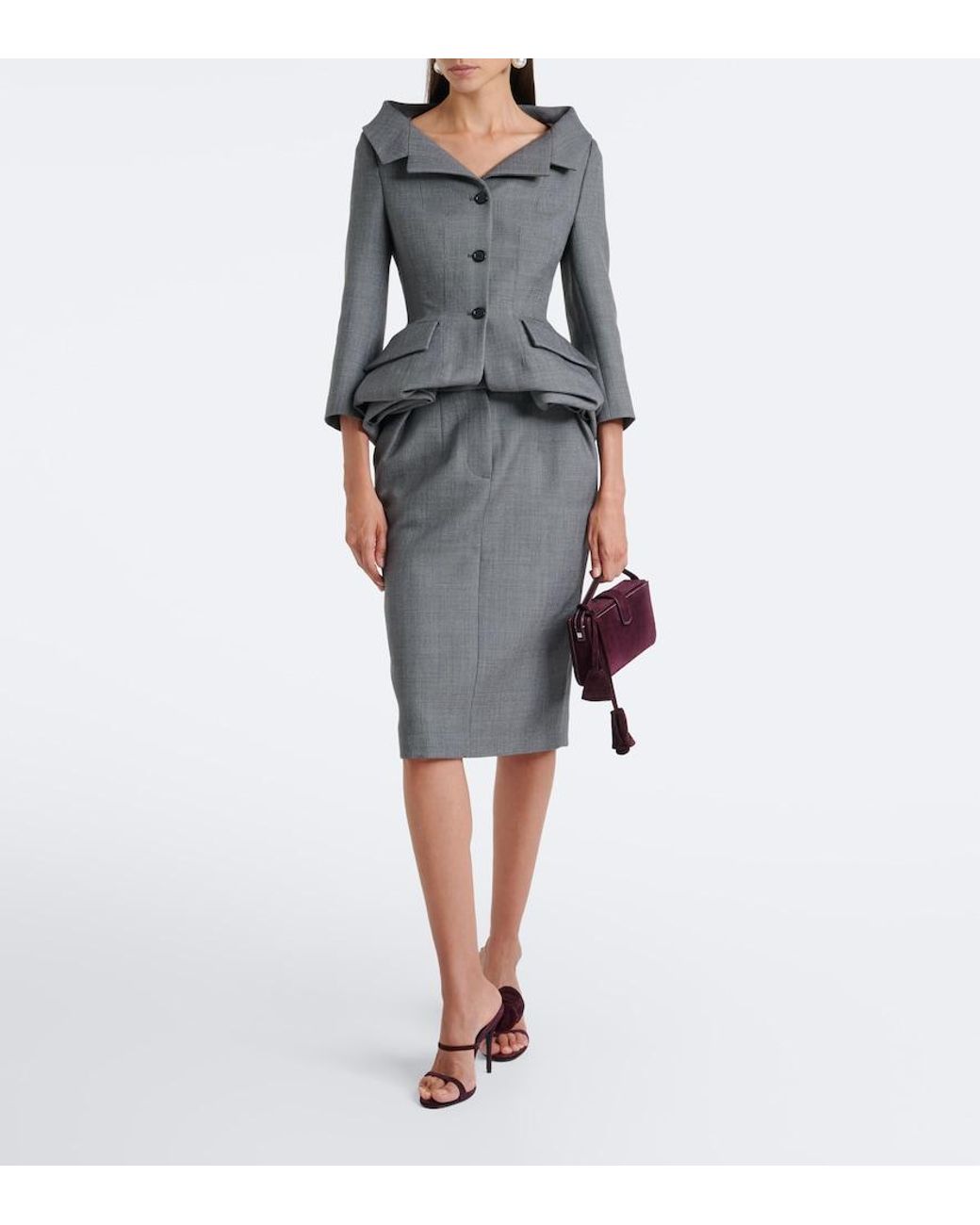 Magda Butrym Gray Wool Pencil Skirt