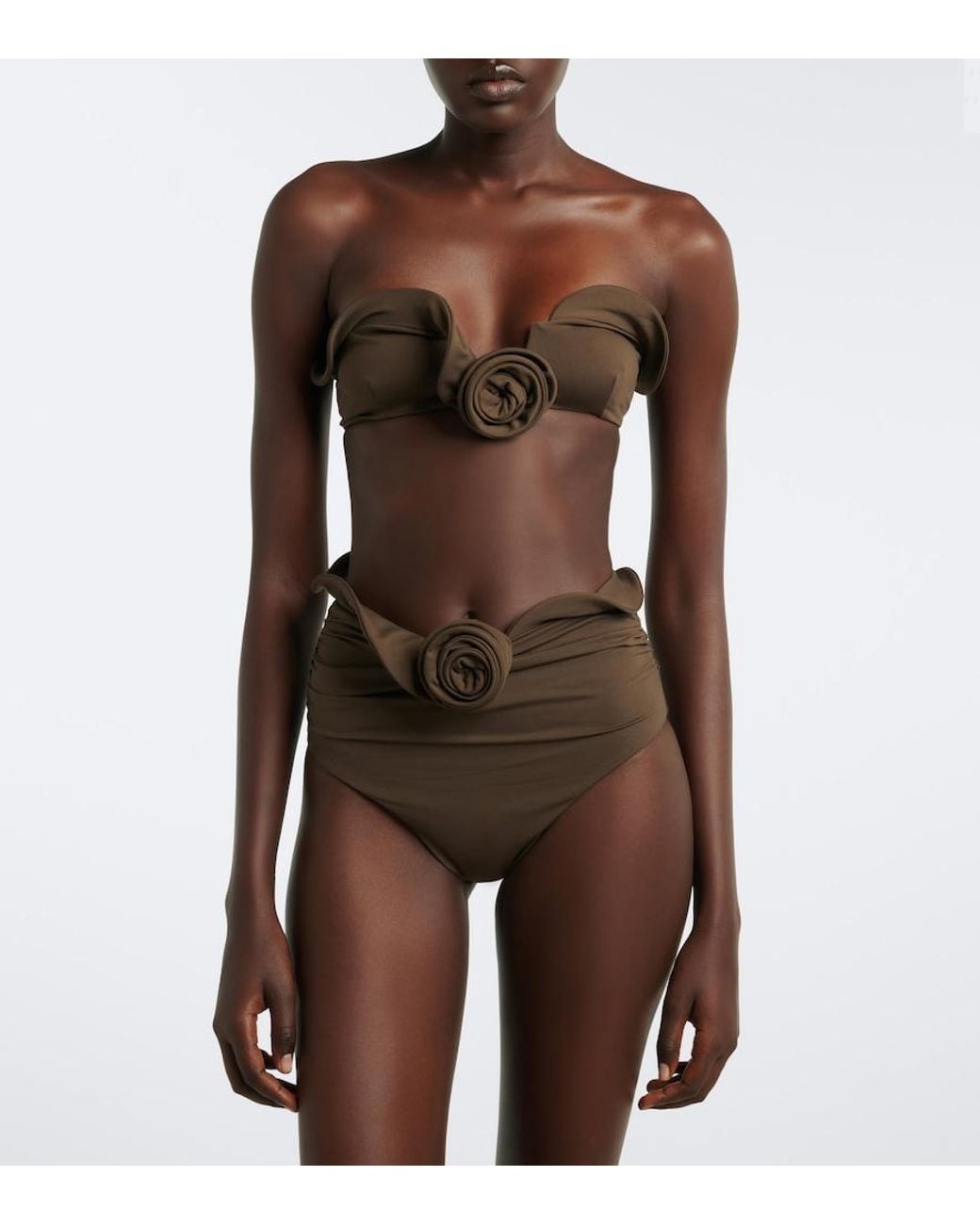 Magda Butrym Brown Floral-Applique Bikini Bottoms
