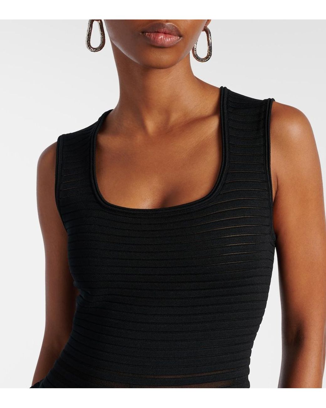 Jonathan Simkhai Black Lottie Ribbed-Knit Sheer Minidress