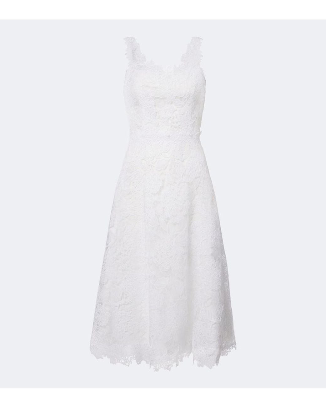 Carolina Herrera White Floral Guipure Lace Midi Dress