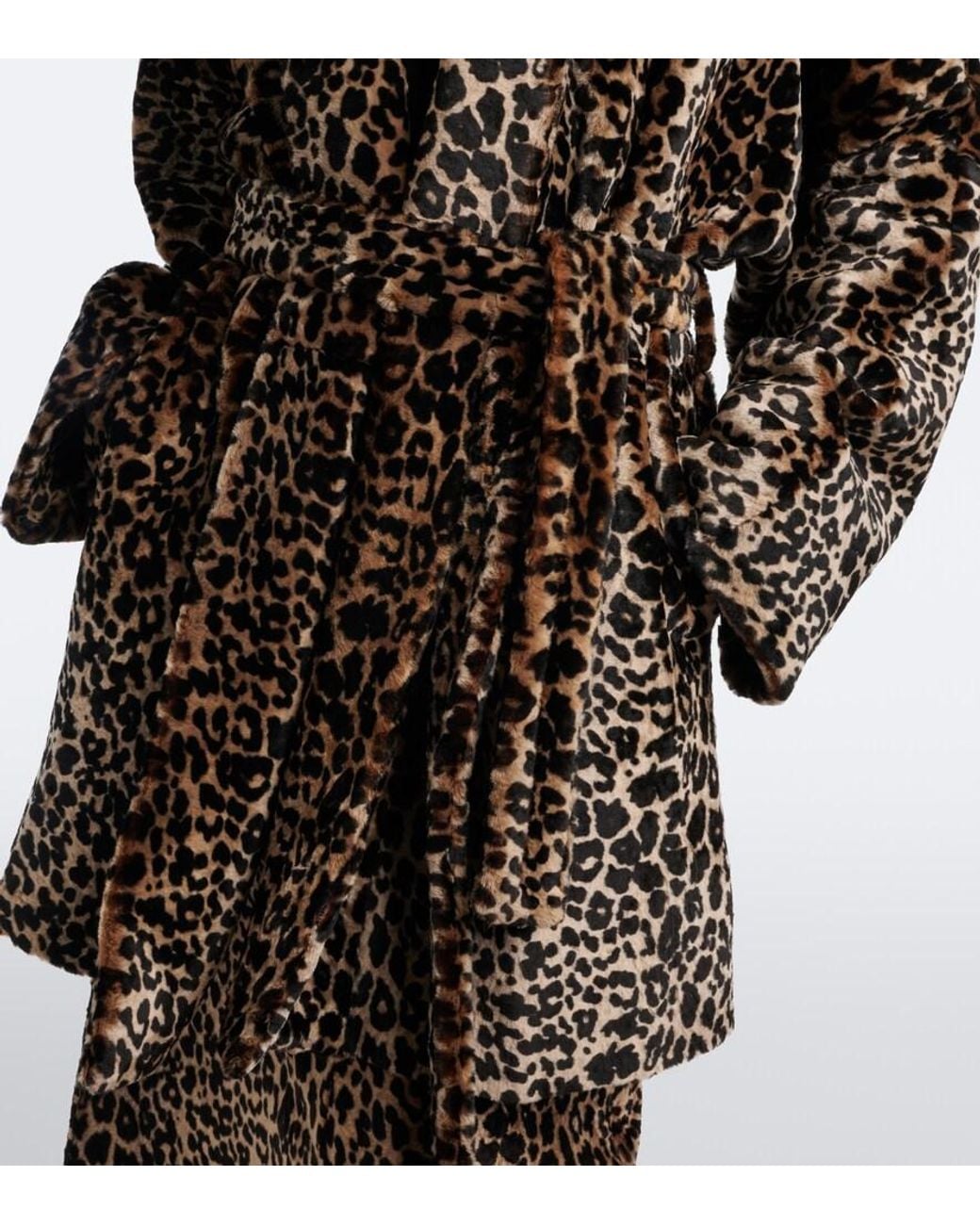 Nour Hammour Black Raquel Leopard-Print Shearling Wrap Coat