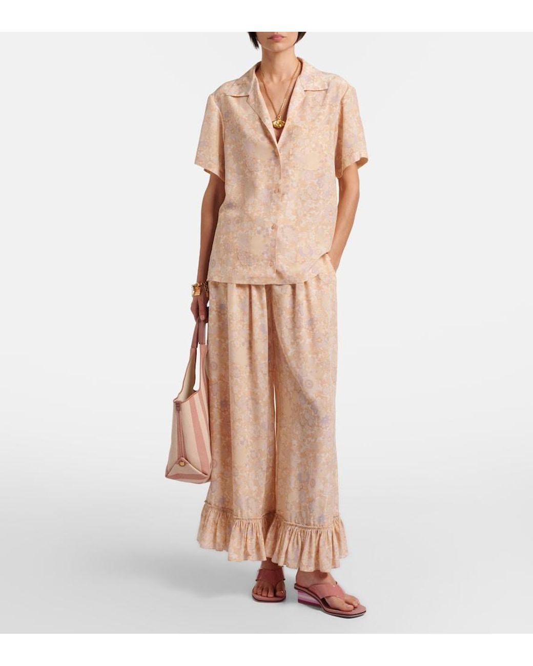 Chloé Natural Floral Silk Bowling Shirt