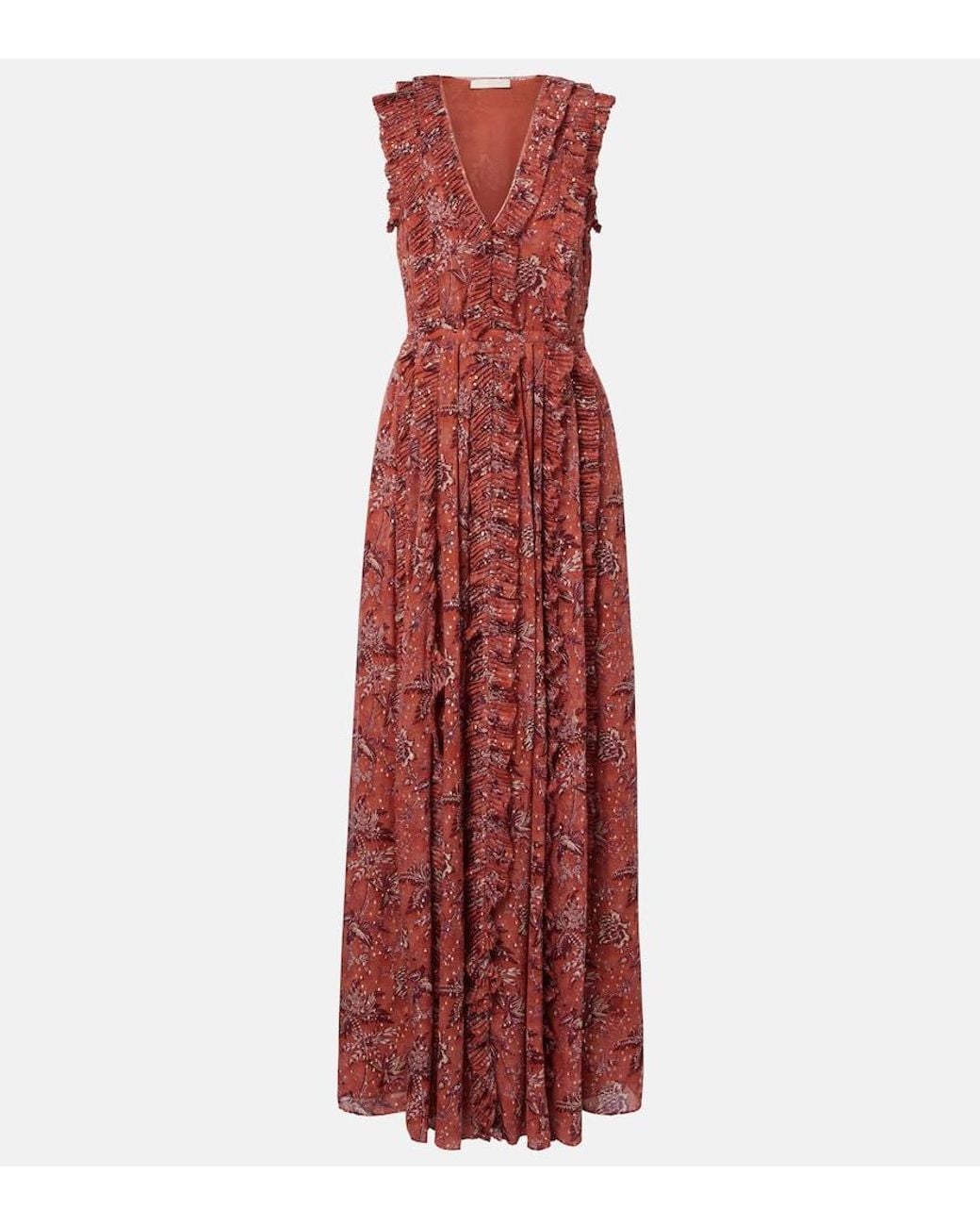 Ulla Johnson Red Aida Ruffled Silk-Blend Chiffon Maxi Dress