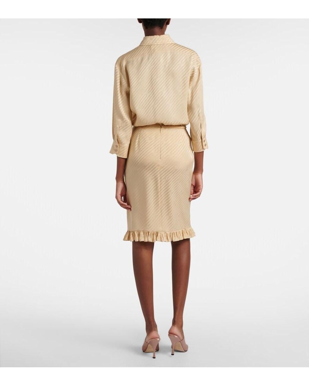 Gucci Natural Interlocking G Silk Jacquard Midi Skirt