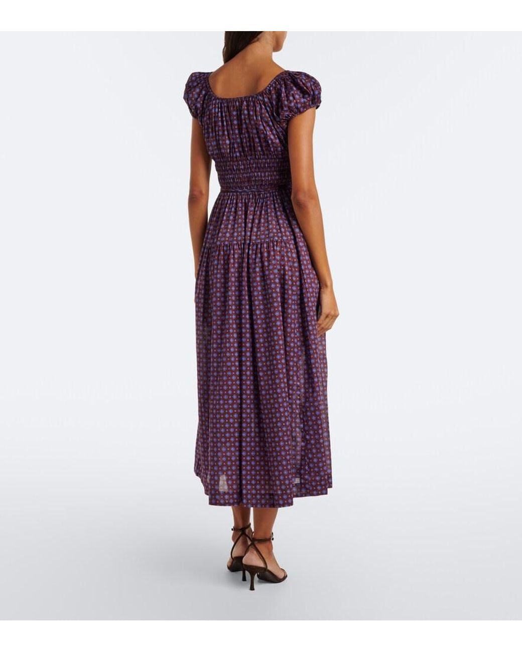 Doen Purple Quinelle Printed Cotton Voile Midi Dress