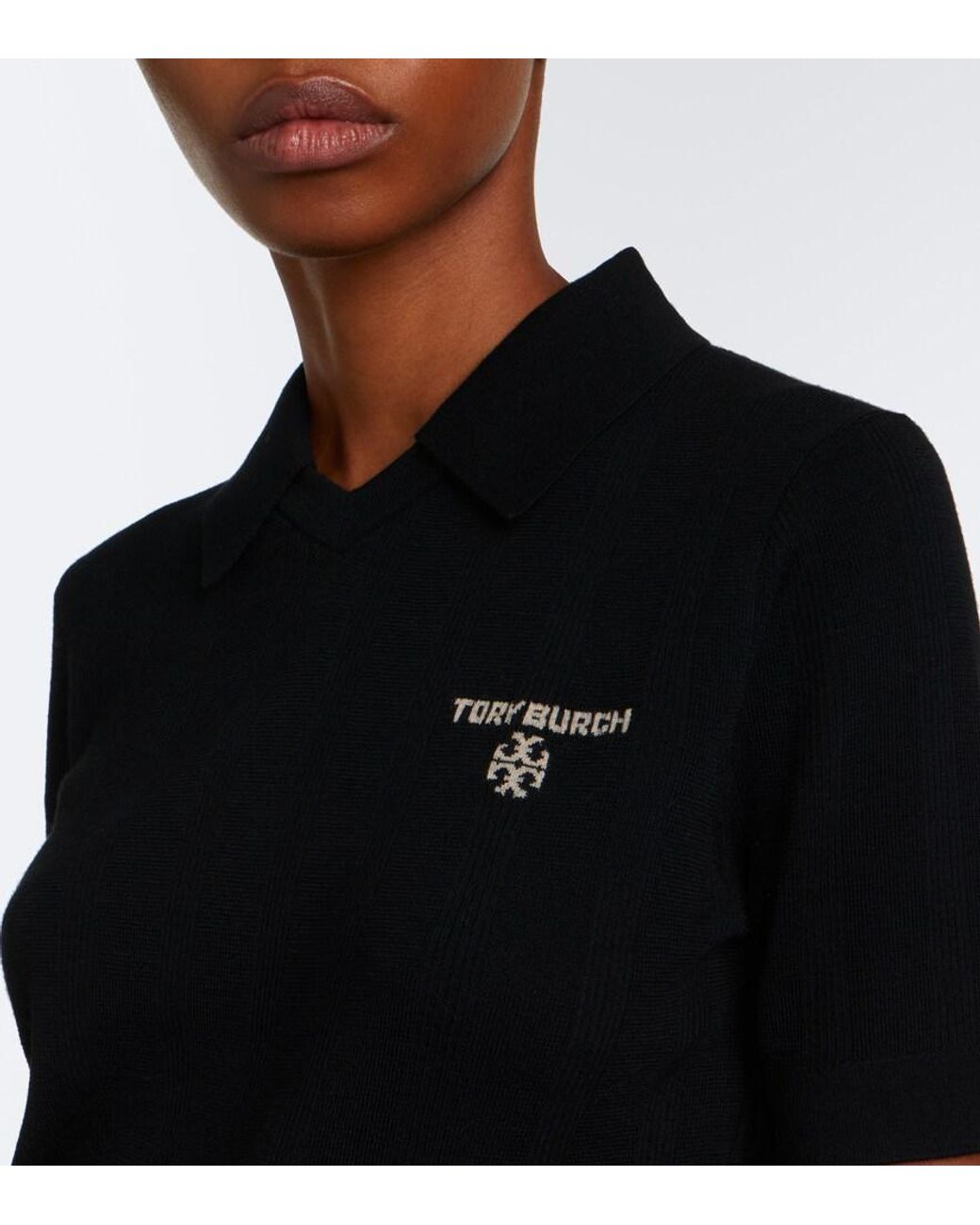 Tory Burch Black Logo Wool Polo Sweater