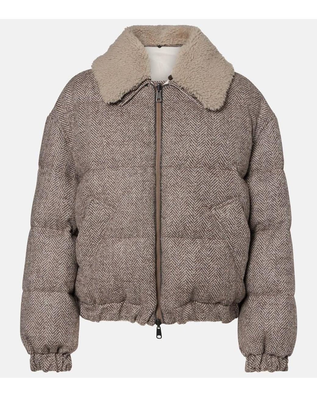 Brunello Cucinelli Brown Wool-Blend Down Jacket