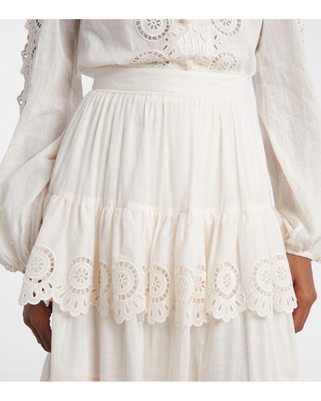 Zimmermann White Lucky Embroidered Midi Skirt